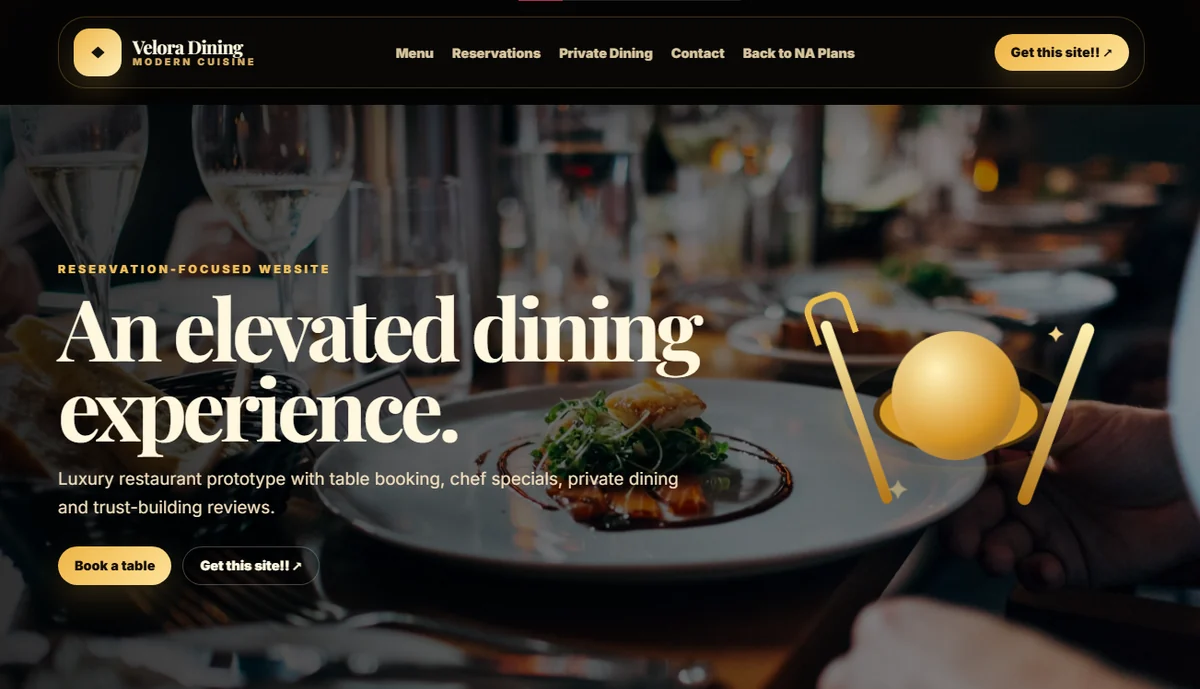 Velora Dining restaurant website prototype preview